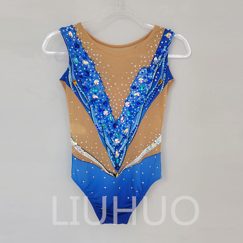 Liuhuo dostosuj kolory zsynchronizowane garnitury pływackie dziewczęta Kobiety Kryształy Kryształy Elastyczne Jakość Rhinestones Drużyna pływania Wydajność Blue BD616