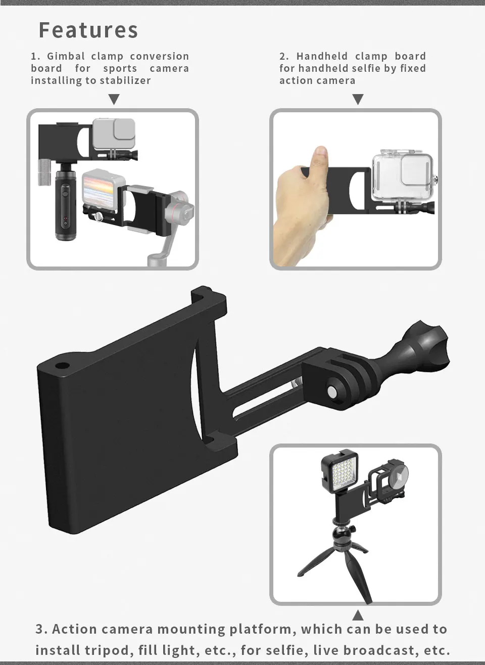 Telecamere 2022 Nuovo adattatore a piastra interruttore gimbal stabilizzatore portatile stabilizzatori della fotocamera GoPro Hero 10 9 8 7 DJI Action Camera Mount