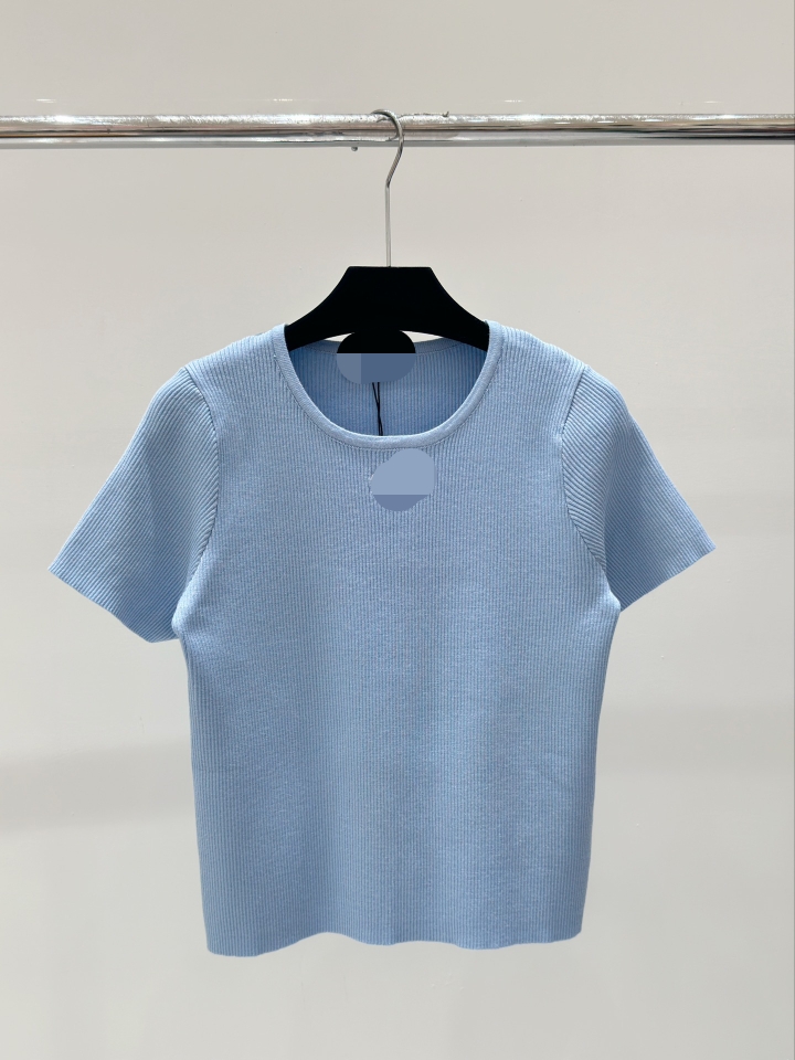 3003 2024 Spring Summer Märke Samma stil Tröja Svart vit blå kort ärm Crew Neck Womens kläder Högkvalitativa kvinnors shun