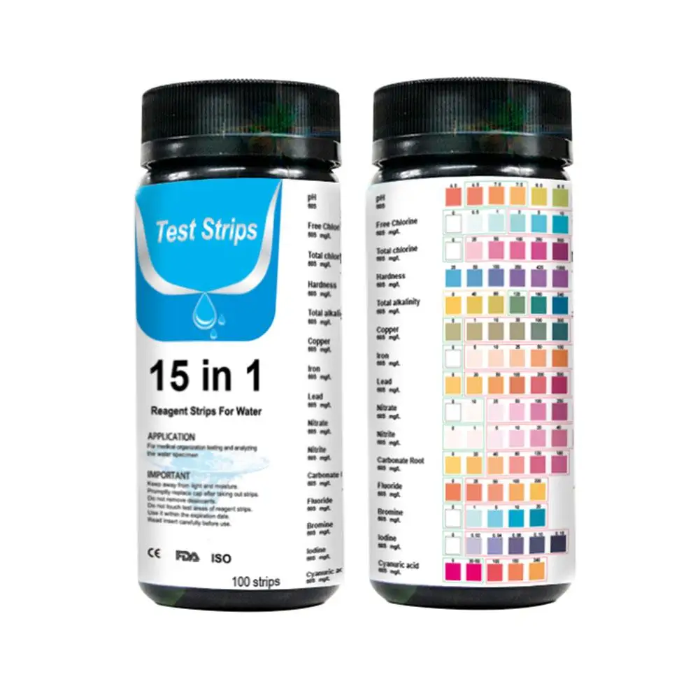 Testing 15in1 Water Test Strip for Checking Water Quality Test Aquarium Fish Tank Pool Water Drinking Water Test Strip PH Bromine