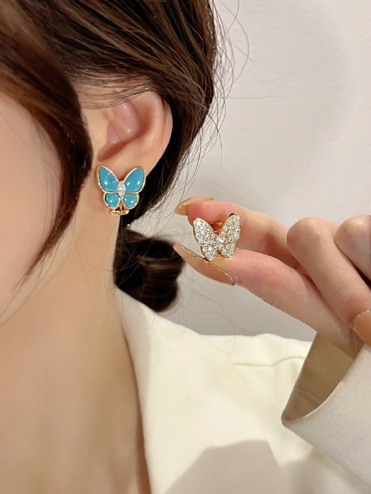 New fashion Luxury Brand designer Jewelry Sets 18k gold blue Rhinestone asymmetric earrings necklaces ring Top Grade Women Girl Jewelry Gift