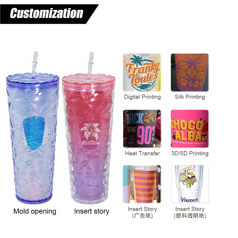 studded plastic cup 25oz double wall plastic tumbler glitter Reusable arylic cup l Brandy Diamond Water Bottles