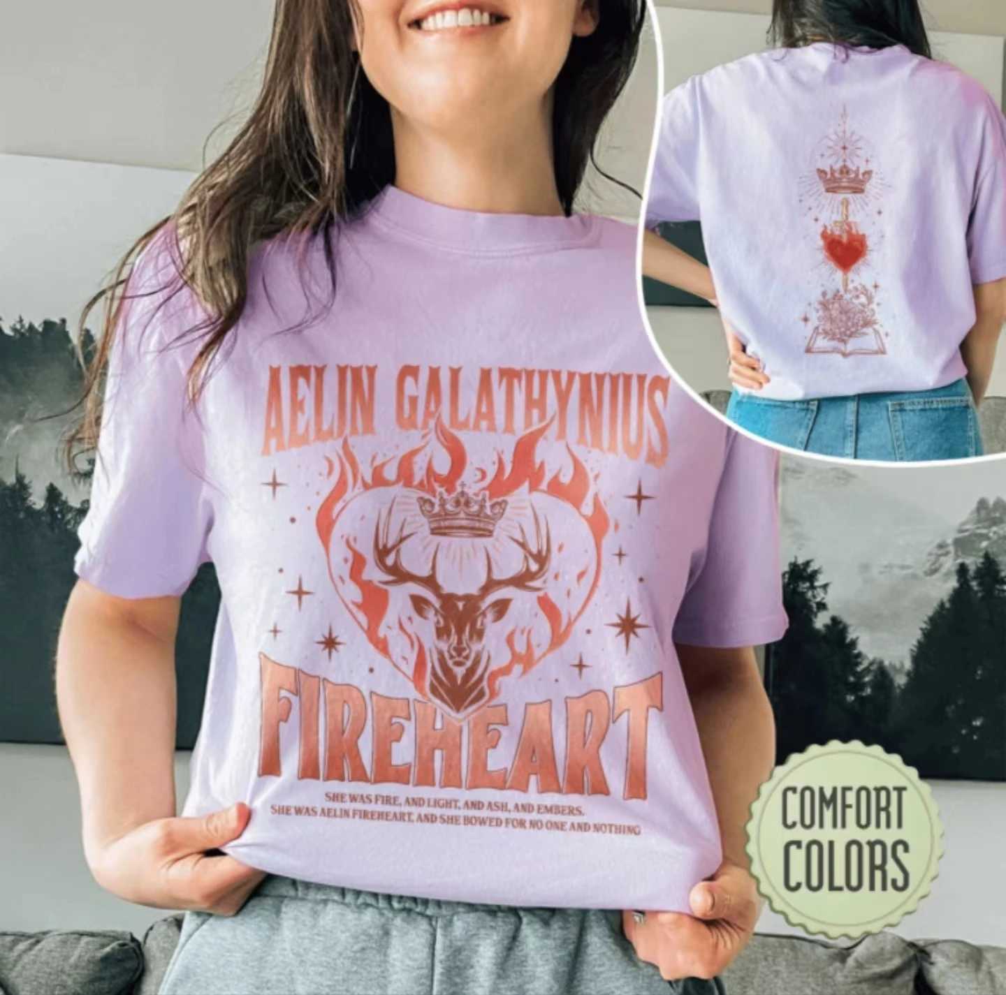 여자 티셔츠 Aelin Galathynius Fireheart Slogan 여자 티셔츠 왕관 사랑 마법 사슴 마법 토미 소드 소드 레트로 인쇄 여자 셔츠 240323