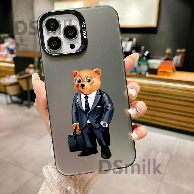 علبة هاتف الدب العصرية لـ iPhone 15 14 13 Pro 12 11 Pro XS X XR Max Aurora Hard PC Case TPU الغطاء الخلفي