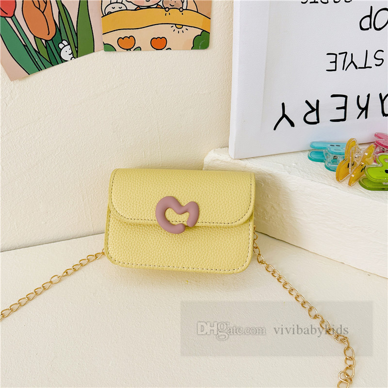 Girls love heart buckle handbags children candy color PU leather crossbody bag kids metals chain one-shoulder bags Z7288