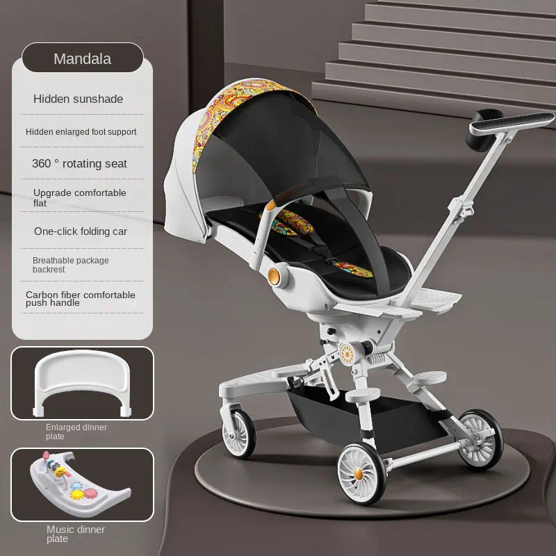 Stroller High View Foldable 6-12 Months Toddler Stroller Toys Baby Portable Two-Way One-Touch Foldable 95°-175° Lay-Flat Removable Food Tray Hidden Foot Support