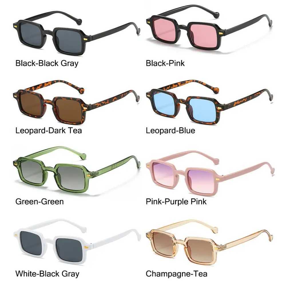 Sunglasses Fashionable square sunglasses for women new retro rivet decorative glasses for men leopard blue sunglasses gradient shadow UV400 J240322