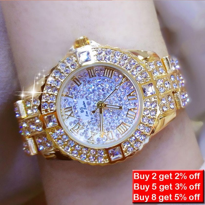 Femmes montres diamant or montre dames montres de luxe marque femmes Bracelet montres femme Relogio Feminino 220308295f