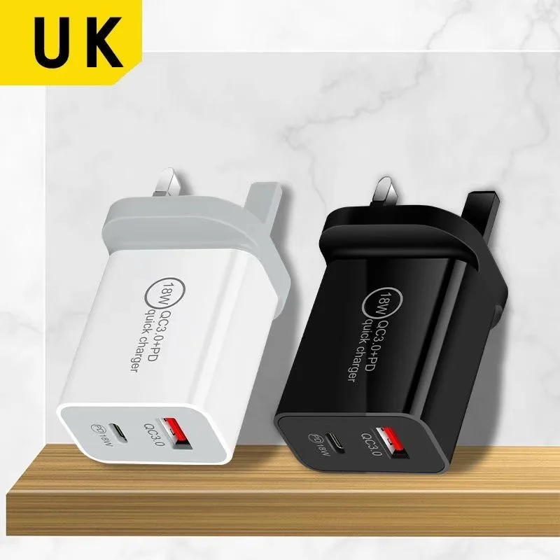 18W PD QC 3.0 Dual Ports Charger Quick Charge EU US UK Plug voor IPhone X 8 Plus Note 9 10 Samsung Huawei xiaomi Mobiele Telefoon Adapter Met Doos