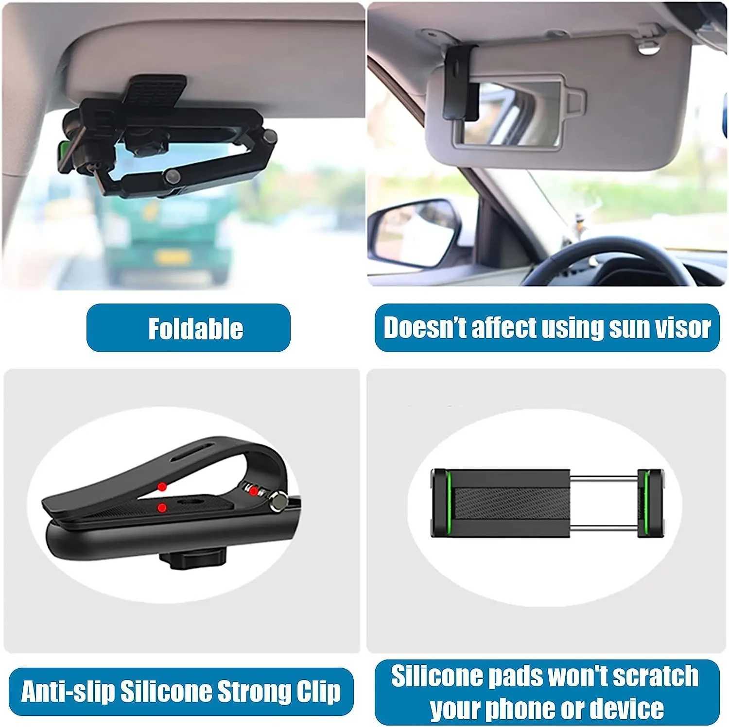 Suporte de montagem de telefone celular Suporte de telefone de rotação para clipe de carro Sun Visor Celular Universal Phone Mount para iPhone GPS Espelho Retrovisor Stand Mobile Clip 240322