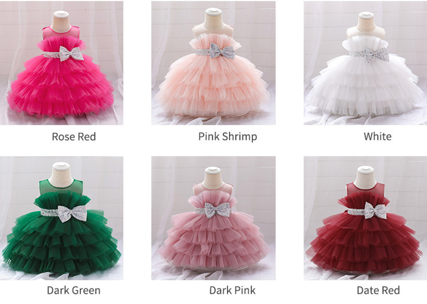 Sweet Rose Red Pink Green White Pink Jewel Layers Flower Girl Dresses Girl's Birthday Dresses Girls Party Skirt Girl Everyday dress Kids' Party Wear SZ 2-4 D322122