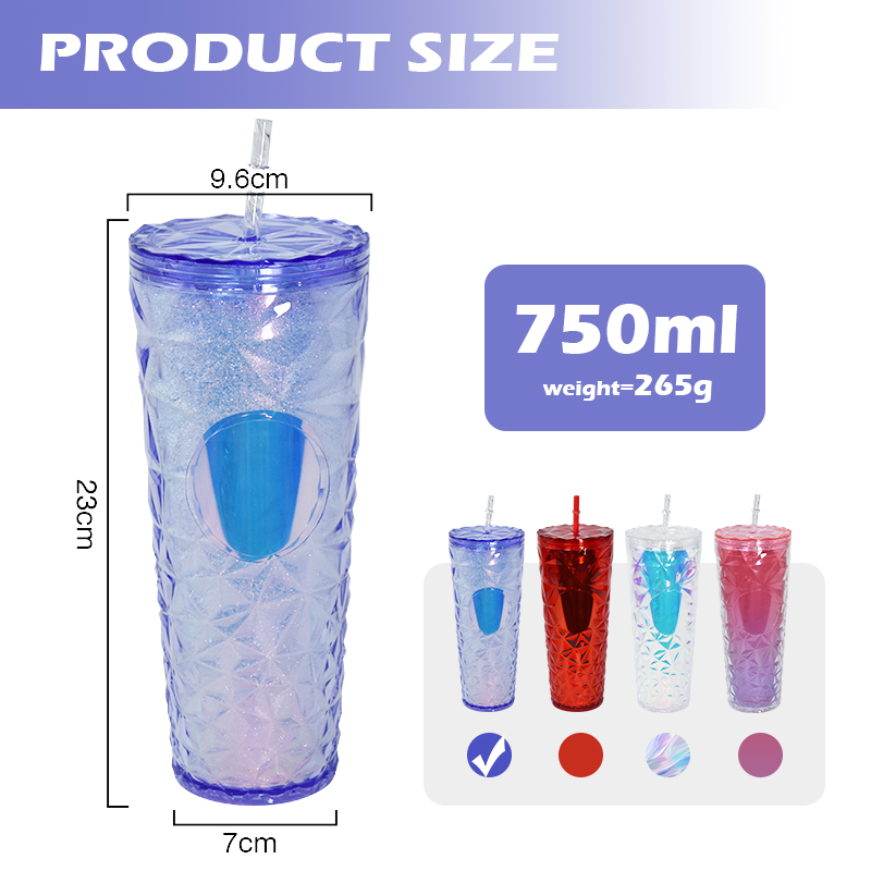 studded plastic cup 25oz double wall plastic tumbler glitter Reusable arylic cup l Brandy Diamond Water Bottles