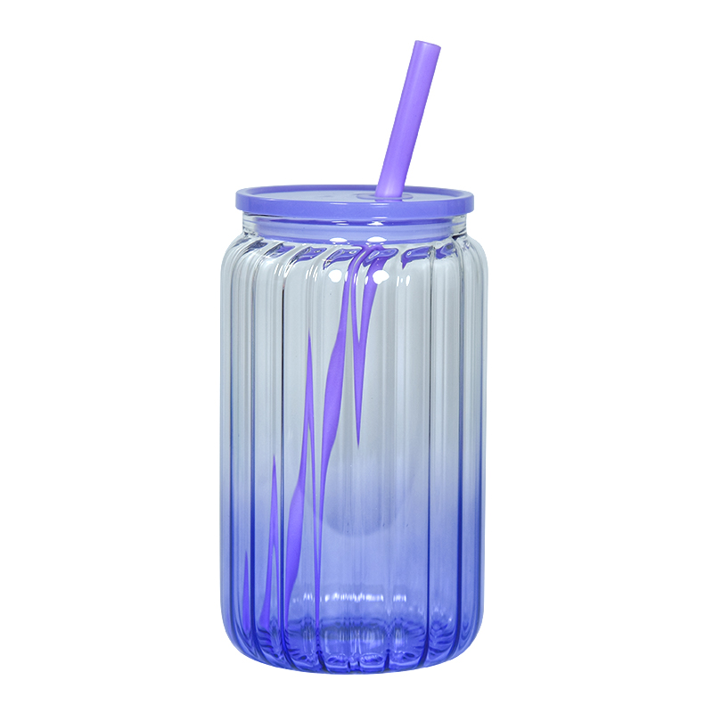 Gobelet en verre de couleurs dégradées de sublimation de 16 oz avec couvercle en plastique coloré pailles bandes de vase en verre tasses pot mason libby can fleurs bouteille