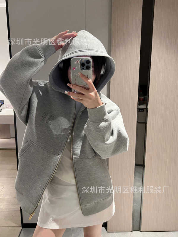 Women's Hoodies & Sweatshirts designer brand MUMU2024 new gray hooded cardigan jacket for women's winter loose casual zipper long sleeved hoodie 7CXQ