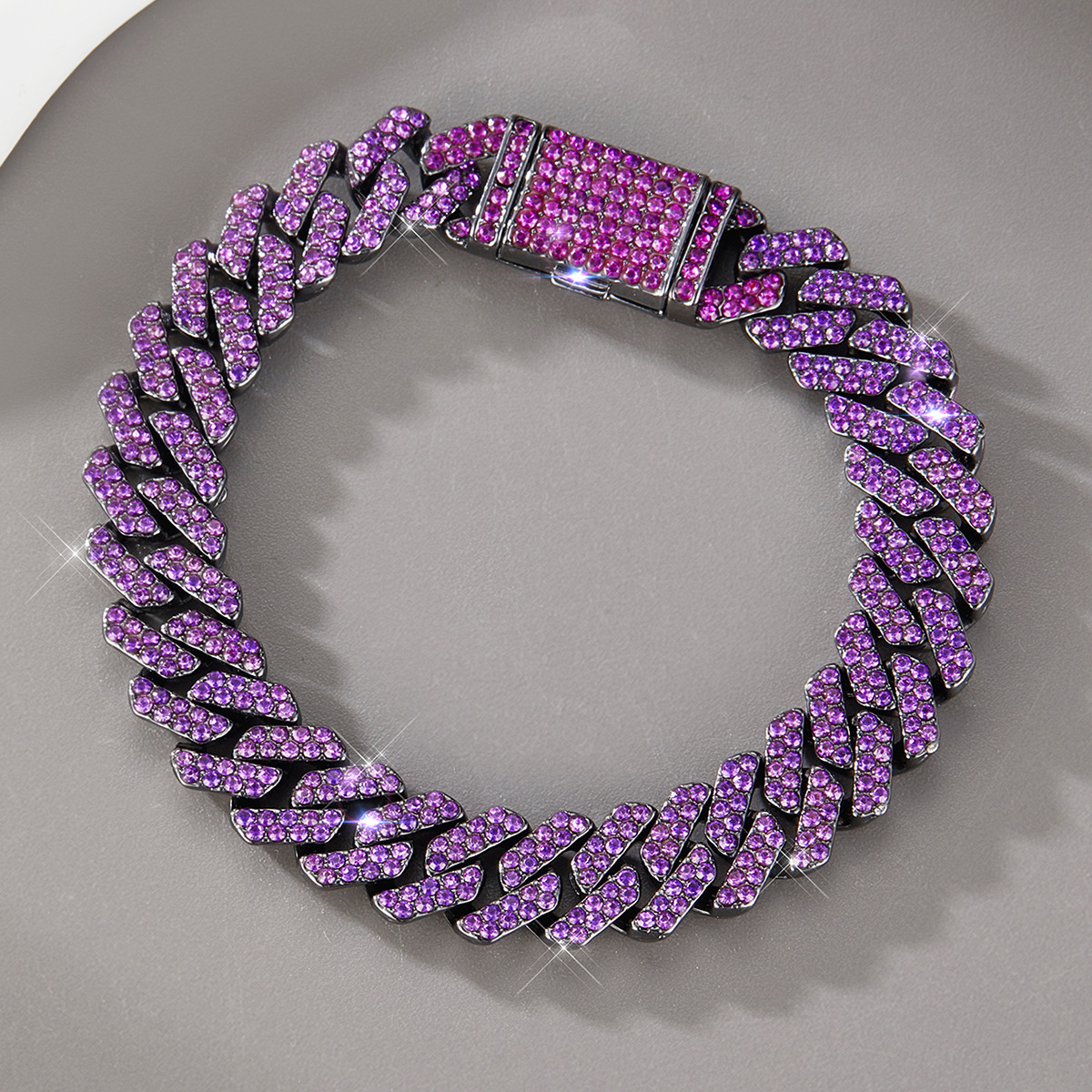 Collier chaîne de personnalité européenne et américaine, en alliage de diamants violets, Bracelet Hip Hop Cool pour hommes