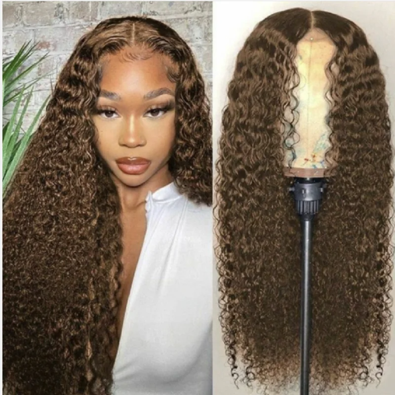 Glueless Kinky Curly Chocolate Brown 13x6 Hd Lace Front Human Hair Wig for Women Deep Curly 13x4 HD Lace Frontal Wigs Human Hair