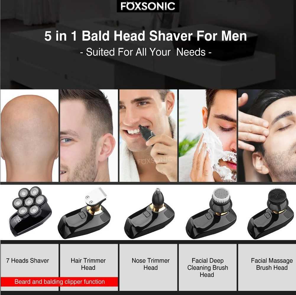 Electric Shavers Foxsonic Mens New Razor 7d Independent 7-Blade Floating Head Waterproof Electric Razor Multi Funkcjonalne męskie Trimmer 240322