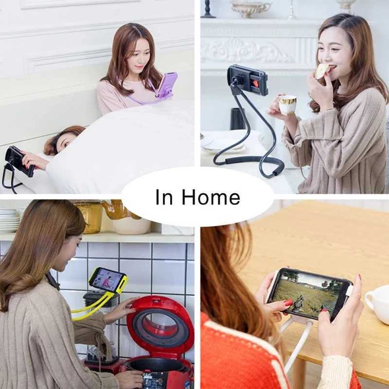 Cell Phone Mounts Holders Hanging Neck Lazy Cellphone Mount Accessories Adjustable 360 Degree Phones Holder Stand for iPhone Mobile Phone Holder 240322