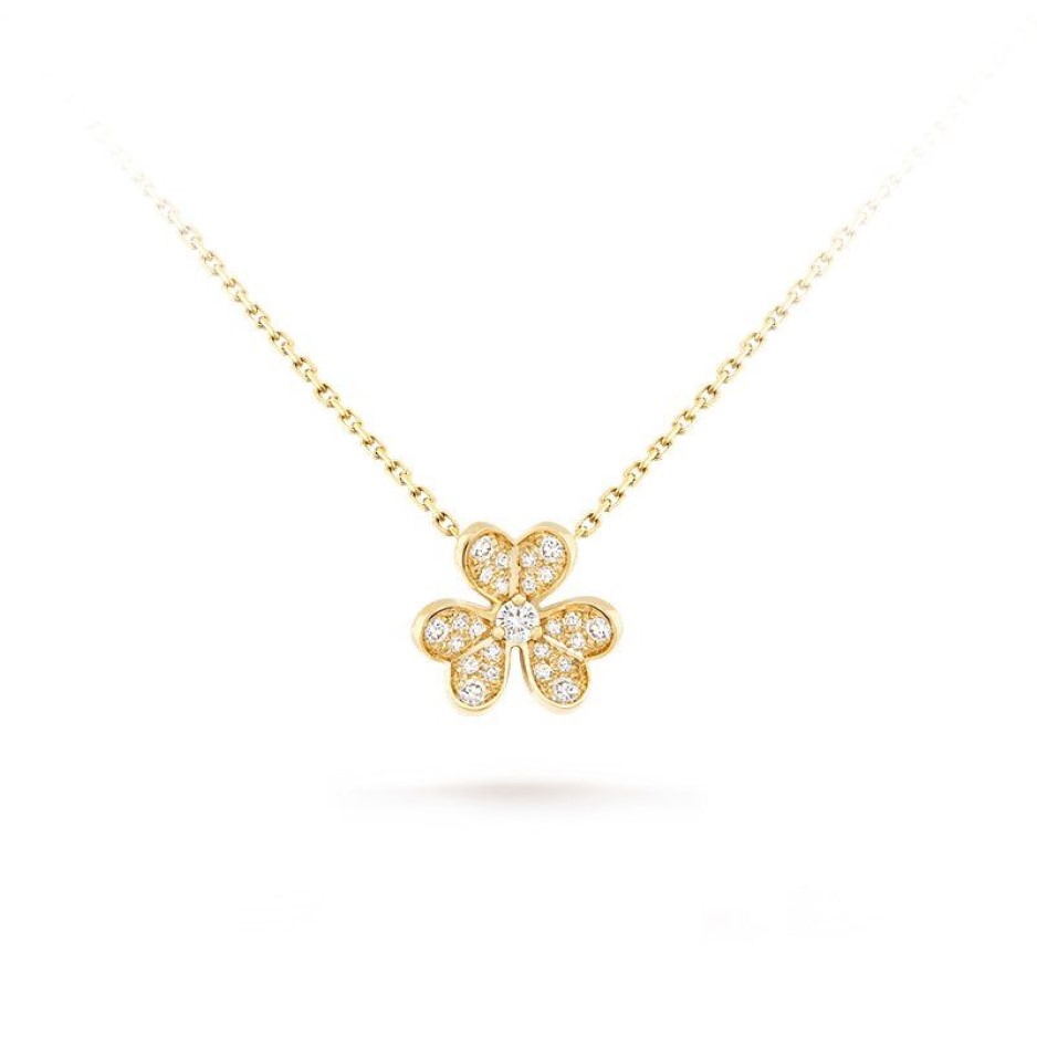 Collier trèfle chanceux Cleef diamant coeur colliers bijoux de créateur pour les femmes fête cadeau de Noël marque lettre-V série Frivole 308K