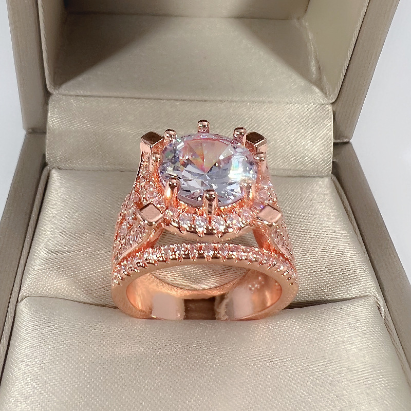 Anéis de casamento brilhantes Choucong 925 prata esterlina preenchimento grande corte redondo 5A zircão cúbico ouro rosa CZ diamante festa elegante anel feminino para presente de dia das mães