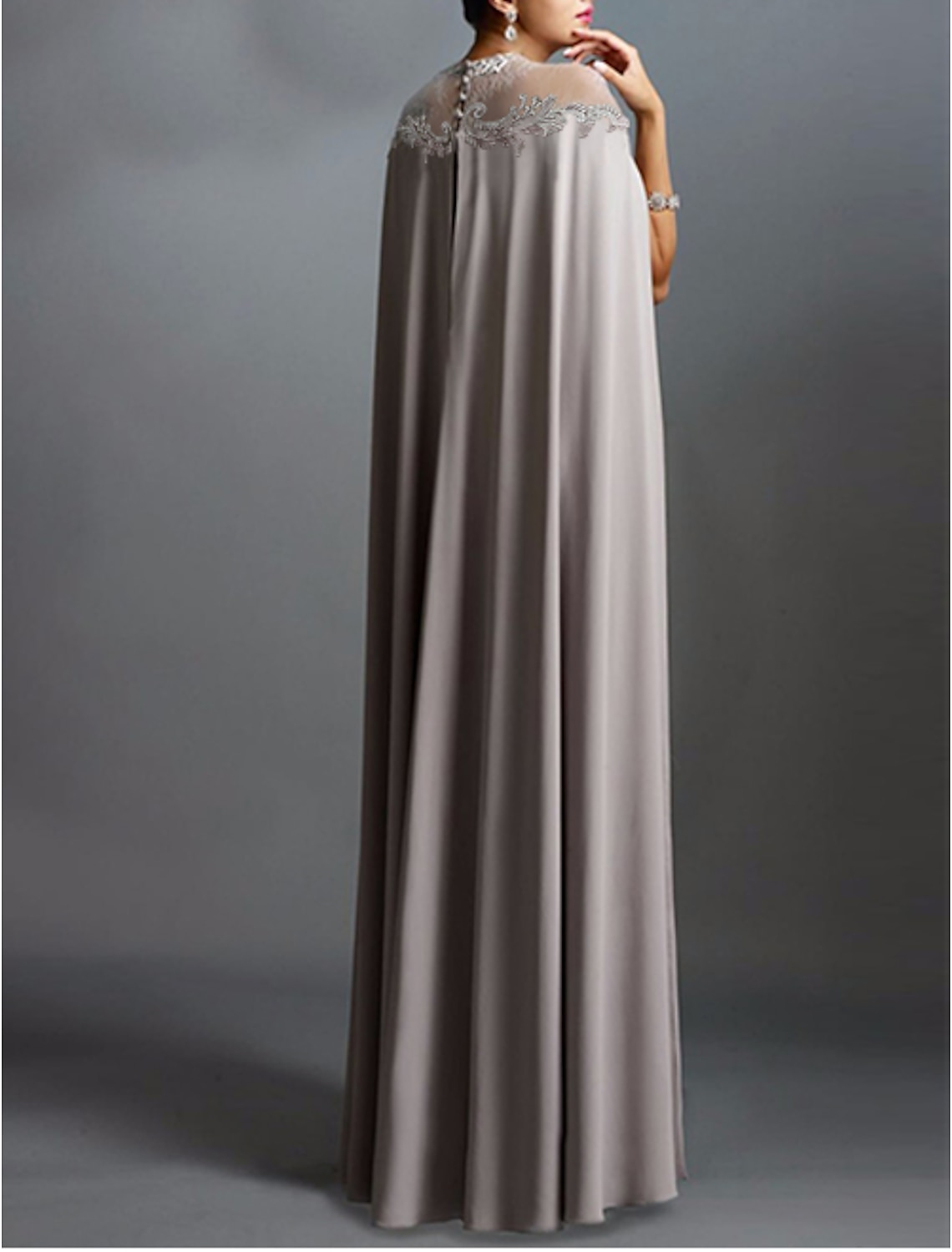 Elegantes, langes Spitzen-Mutter der Braut-Kleider mit Cape-Hülle, bodenlanges Patin-Kleid, formelles Partykleid für Frauen
