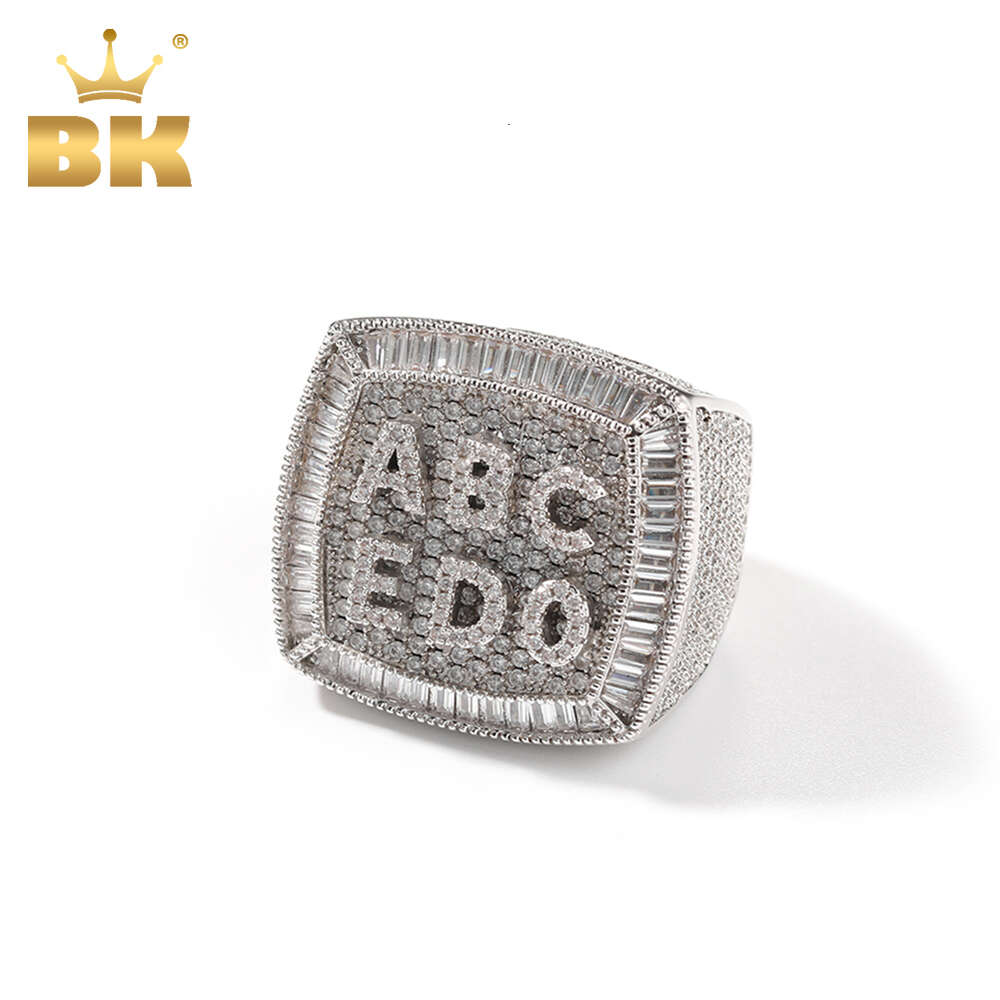 The Bling King Custom 1-9 Harfler Yüzük Tam Buzlu Çıkış Kübik Zirkonya Kişiselleştirilmiş Adı Halkalar Erkek ve Kadın Hiphop Takı