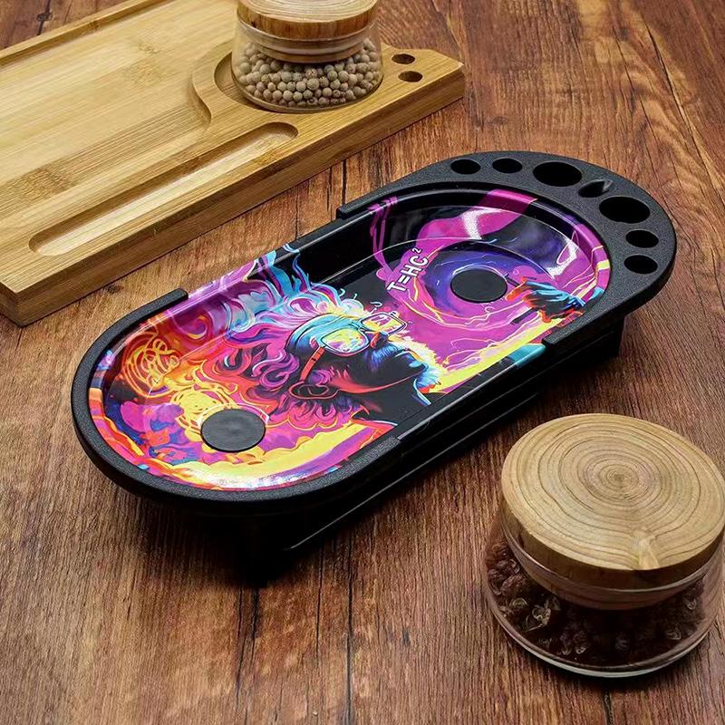 Smoking Multifunctional Trays Kit Colorful Pattern Tobacco Machine Portable Cleaning Brush Herb Filling Cone Horn Cigarette Preroll Rolling Holder Sets