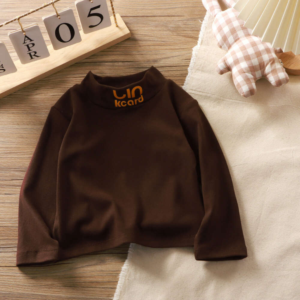 2024 Children's Top Made of German Velvet for Boys Girls, Long Sleeved Medium High Collar Base Shirt, Autumn and Winter Trendy Clothing, New Solid Color