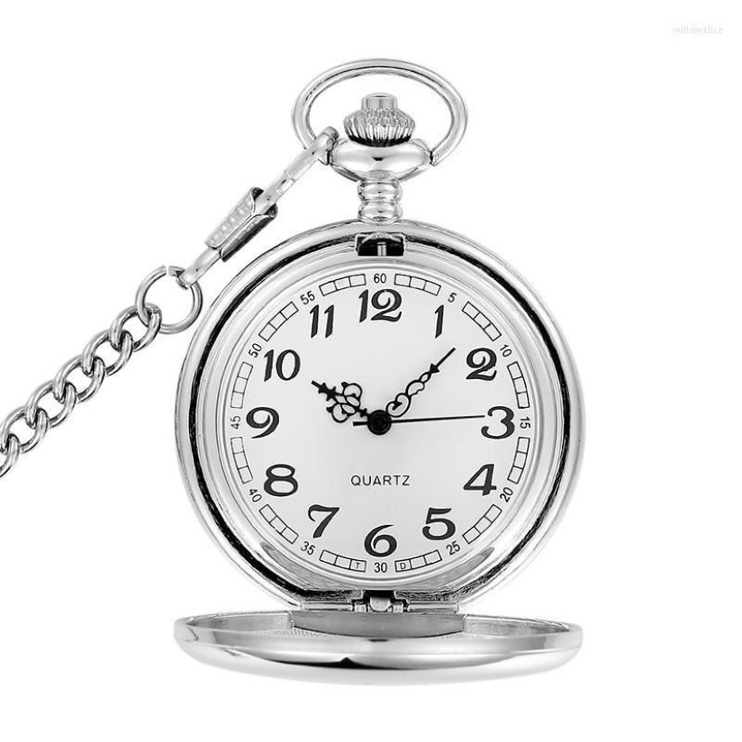 Pocket Watches Fashion Silver Bronze Black Gold Polish Smooth Quartz Watch Jewelry Alloy Pendant With Chain Necklace Man Women Gif274f