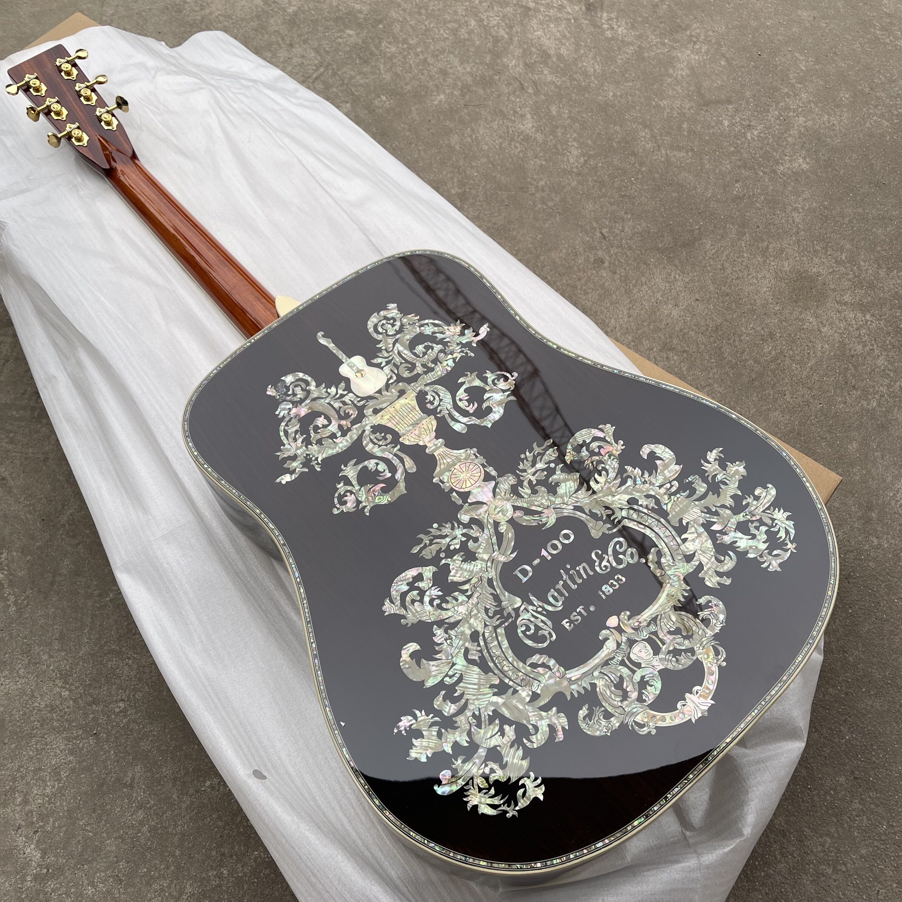 Nuova fabbrica di arrivo all'ingrosso lussuosa chitarra elettrica acustica tutta in legno massello vero modello abalone 45 in naturale