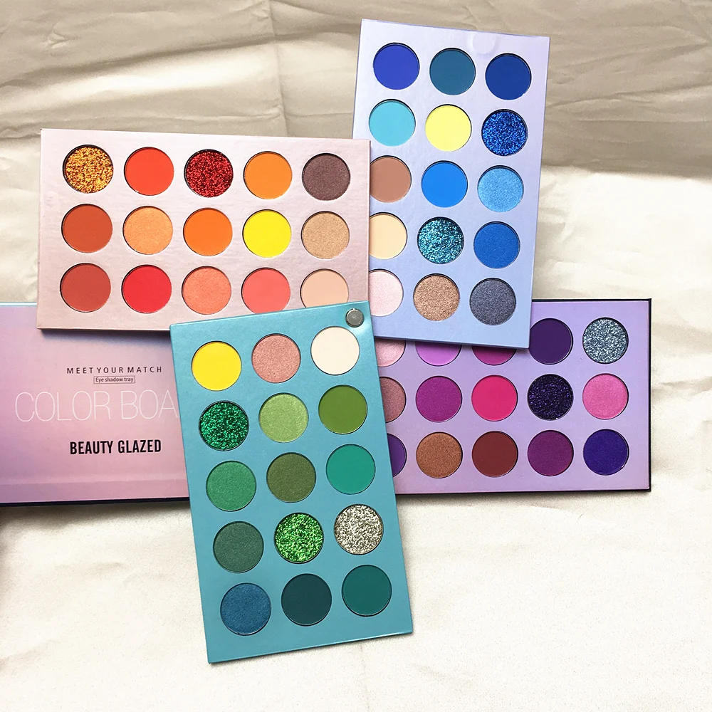 Shadow Beauty Glazed New Ankomst 4 i Board Eyeshadow Palette Långvarliga 60 färger Neon Eye Pigment Matte Glitter Eye Shadow