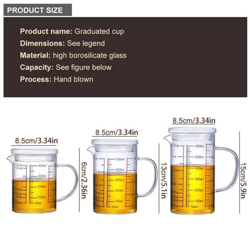 Haushaltswaage, Haushaltswaage aus Borosilikatglas mit Griff, 400–1000 ml, Glas-Messbecher, langlebiger Bambusdeckel für Küche oder Büro, 240322