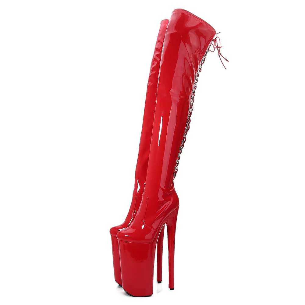 Stivali da 26 cm Piattaforma impermeabile sopra gli stivali del ginocchio Pole Dance Women Shoes Super Heels Nightclub Lazzina sexy Fetish Coscia Stivali