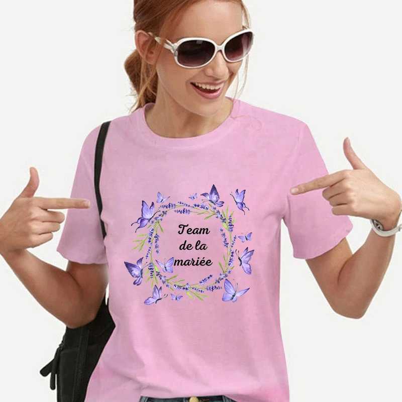 여자 티셔츠 프랑스 웨딩 신부 샤워 티셔츠 팀 신부 티셔츠 테 셔츠 파티 탑 여자 Ulzzang 블라우스 짧은 슬리브 그래픽 티셔츠 240322