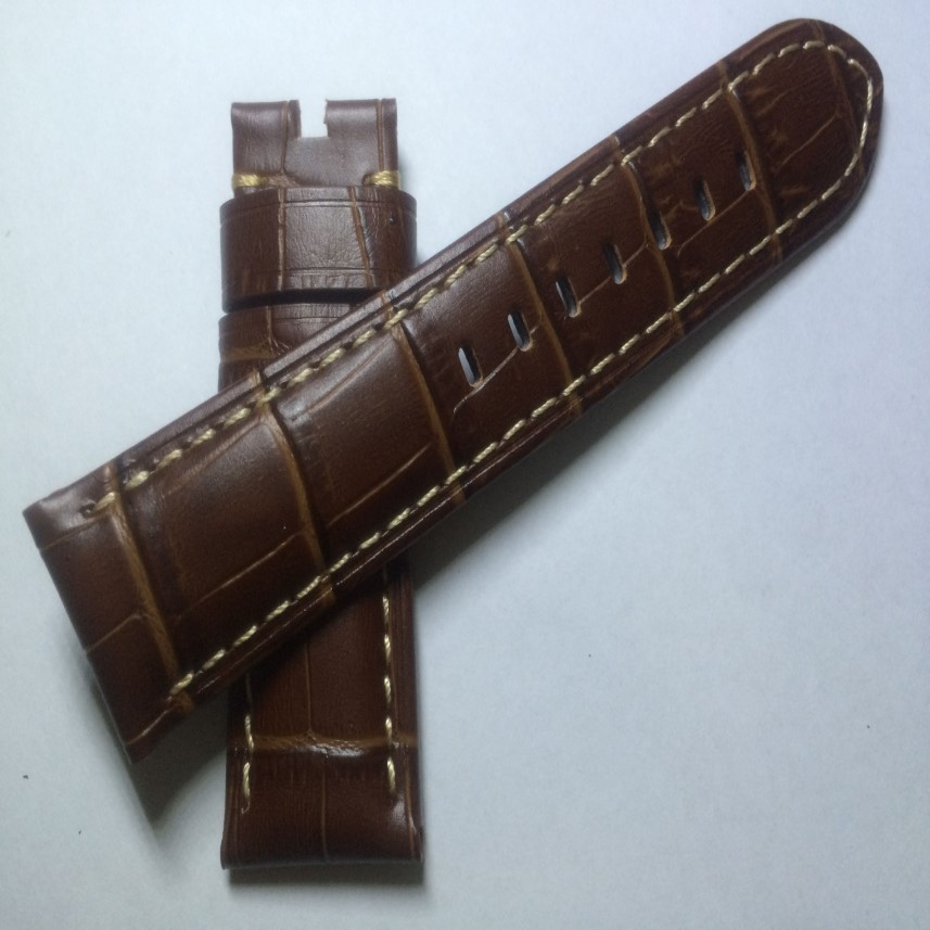 Nieuwe 24 mm heren zwartbruine lederen horlogeband krokodiltextuur Eersteklas kwaliteit 246e