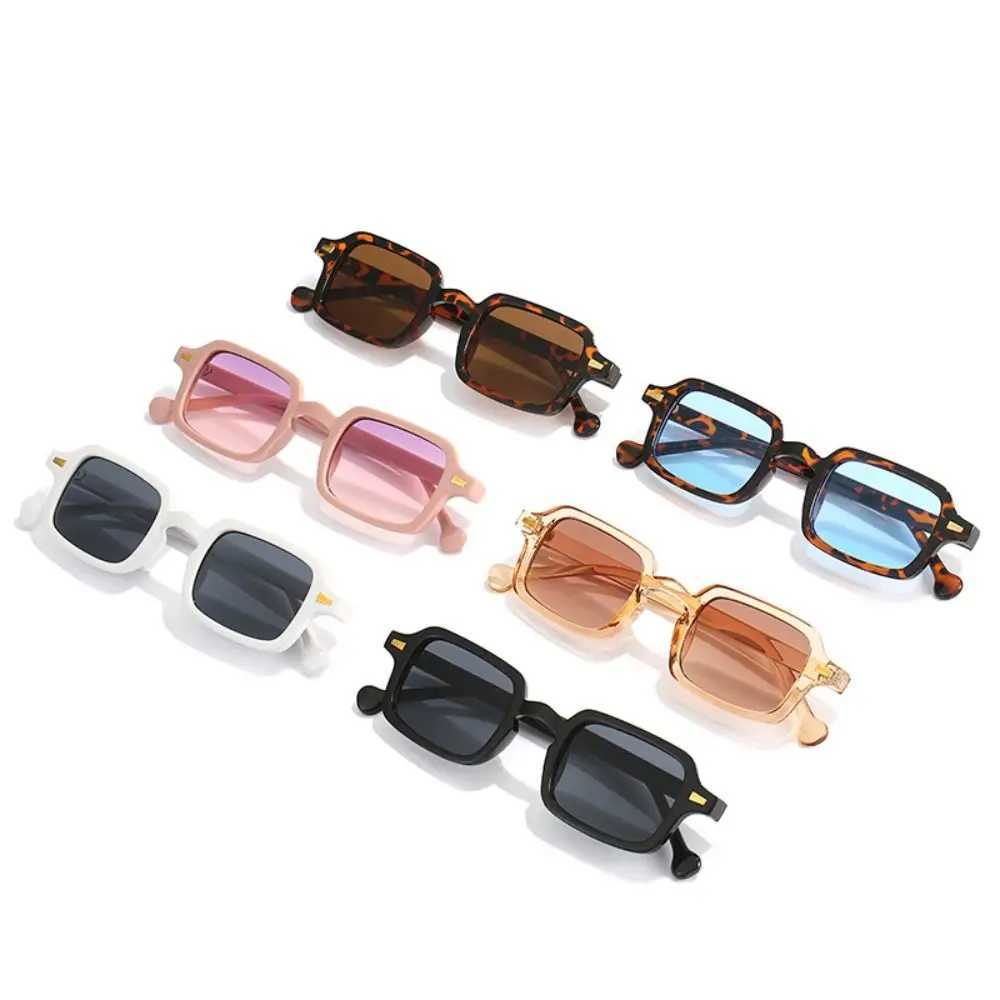 Sunglasses Fashionable square sunglasses for women new retro rivet decorative glasses for men leopard blue sunglasses gradient shadow UV400 J240322