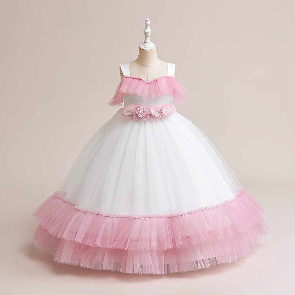 Beleza branco/rosa querida flor vestidos da menina vestidos de aniversário da menina meninas festa saia menina vestido todos os dias crianças festa wear tamanho 2-4 d322134