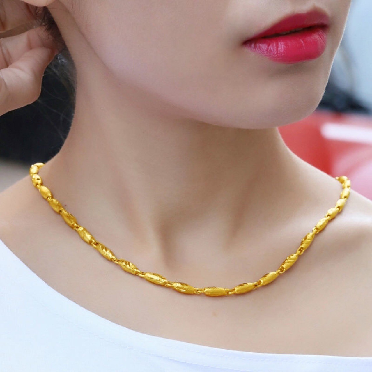 gold-plated 18K designer high-end fashion yellow carving craft frosted olive shape necklace daily wear women's necklace does not include box