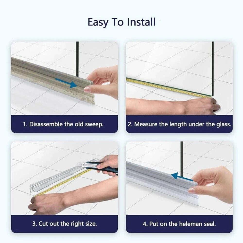 New Shower Screen Seal PVC Frameless Glass Door Bottom Weather Strip Bath Gap Window Glue-Free Waterproof Weatherstrip