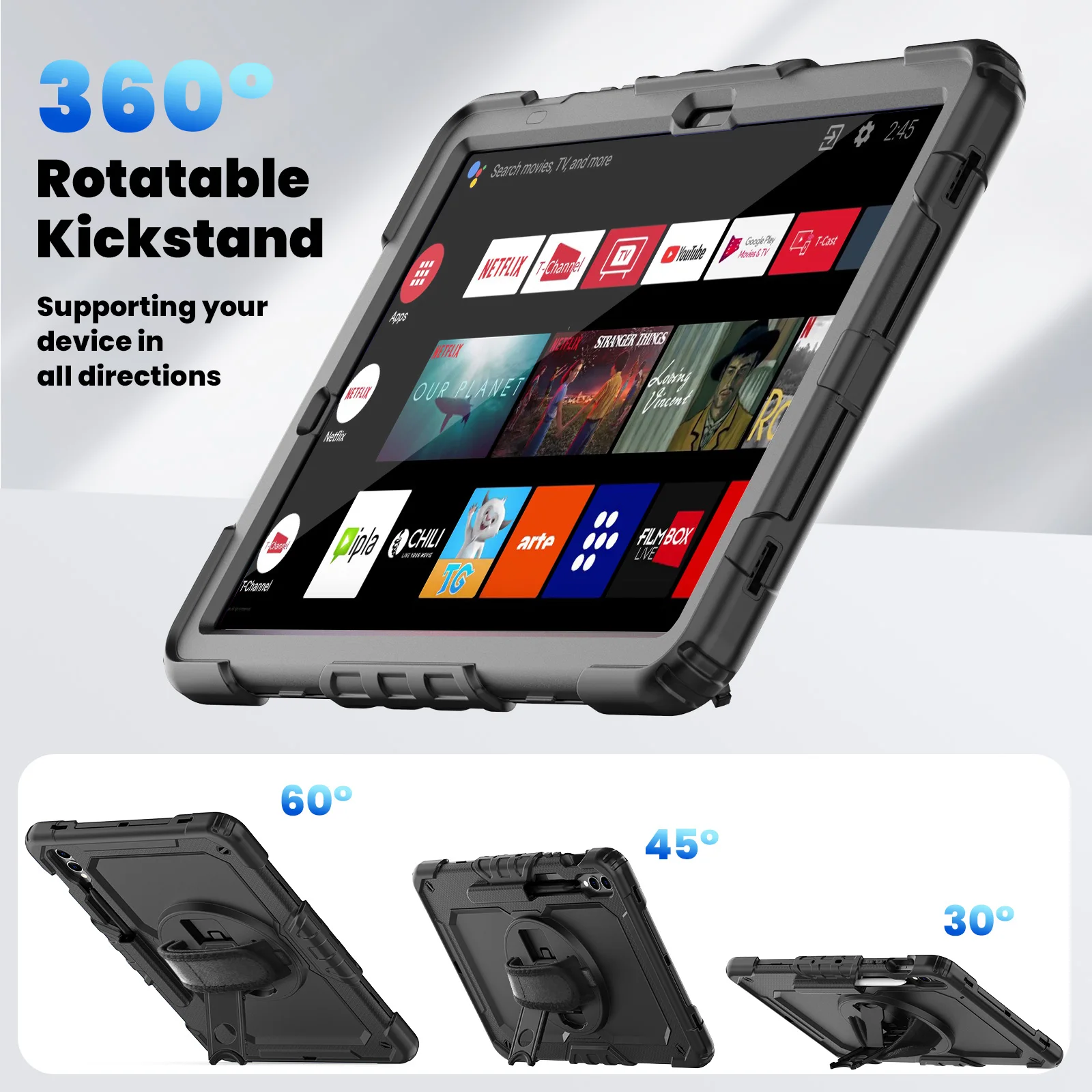 Anti-drop Case For Samsung Galaxy Tab S8 S9 Ultra 14.6inch 360 Rotation Kickstand Heavy Duty Shockproof Protective Cover with Shoulder Strap