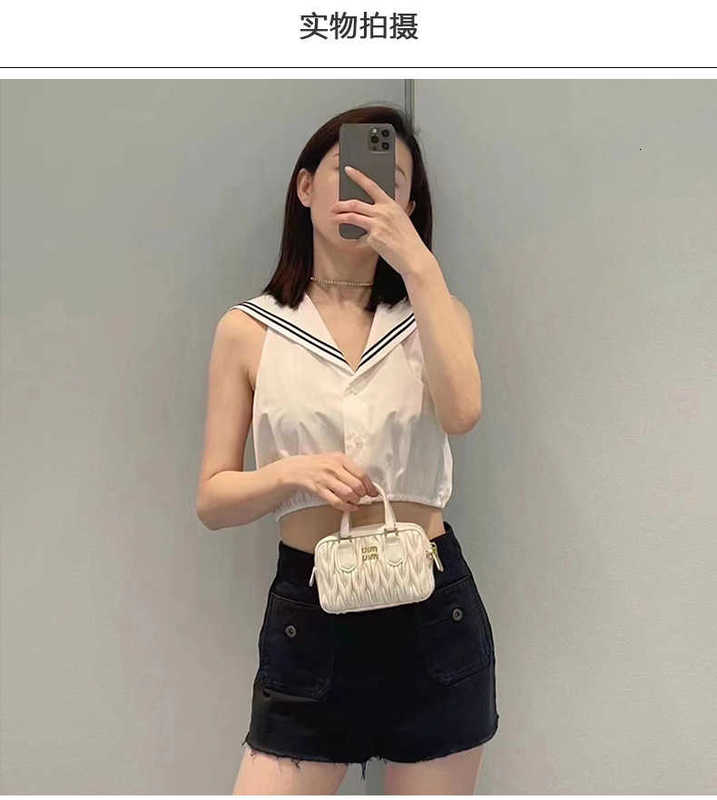 Women's Blouses & Shirts designer brand Summer New Miu Miao Short White Sleeveless Shirt Embroidered Navy Collar Slim Fit Sweet Top Versatile KHTC