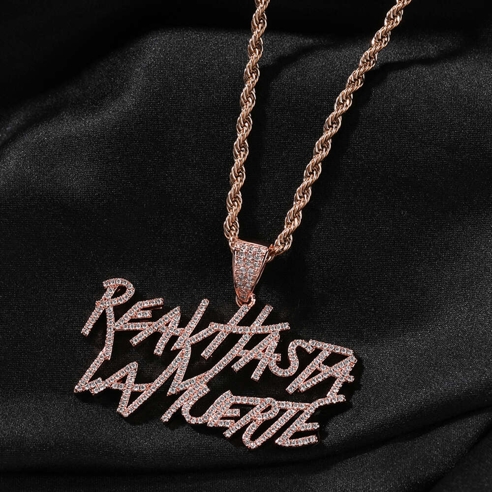 TBTK Real Hasta La Muerte rappeur Anul mode pendentif collier glacé cubique zircone 2 rangées lettres Hiphop bijoux