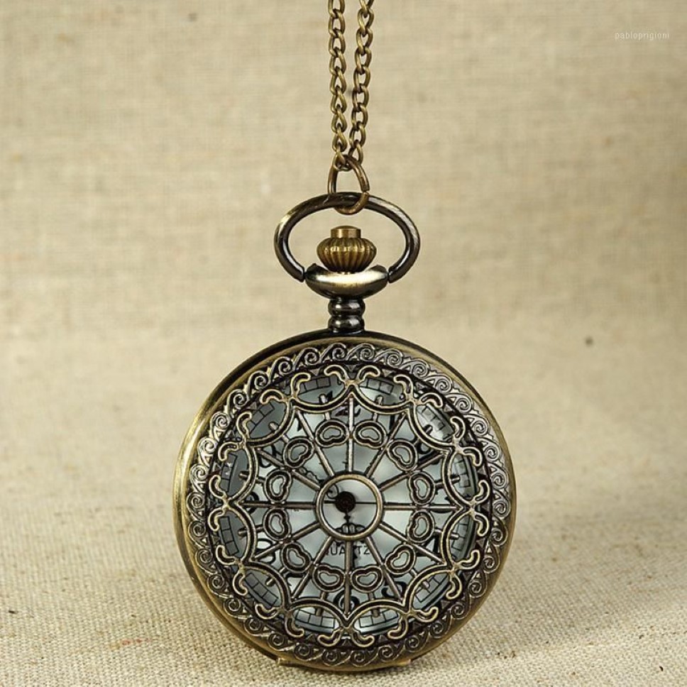 Pocket Watches FOB Vintage Bronze Tone Spider Web Design Chain Pendant Life Waterproof Men's Watch Birthday Anniversary Gift 340A