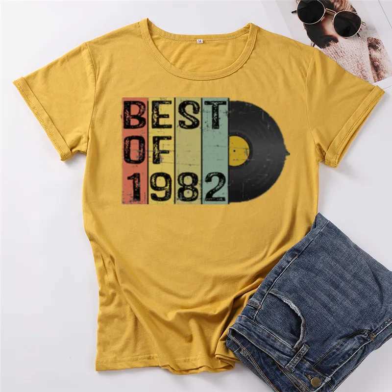 女性用Tシャツ1982ベストメンズパーティー40歳の誕生日シャツ100％コットンストリート衣類女性Tシャツ短袖トップ240323