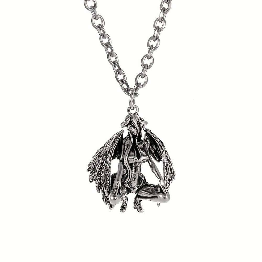 Long Rui's New Devil Angel Collier avec pendentif de tempérament tendance pour homme et femme, chaîne de pull comme cadeau pour petit ami et amoureux