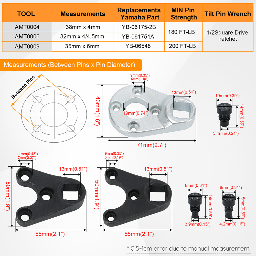 Außenbord-Trimm-/Kippstiftschlüssel-Werkzeug-Set AMT0004 AMT0006 AMT0009 für Yamaha Suzuki Johnson Evinrude PQY-RKV04