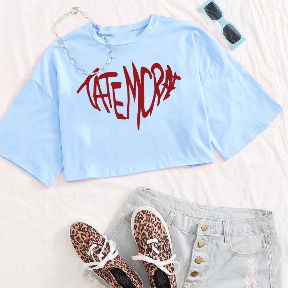 Camiseta feminina Tate Mcrae Crop Top Tate Mcrae Merch deu a ela um top casual de manga curta com decote em O 240323