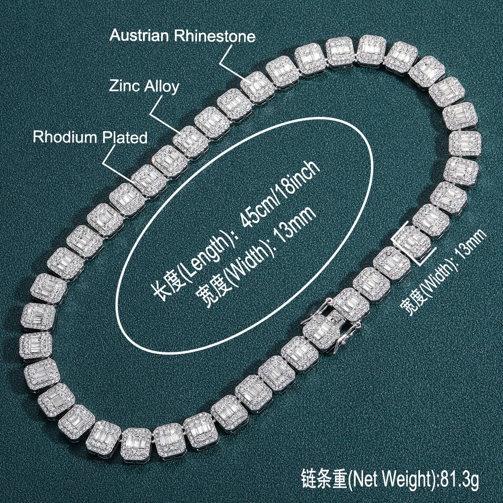 Nieuwe 13 MM Moissanite Tennis Chain Armband Iced Out Zinklegering Cubaanse Ketting voor Heren Vrouwen Hip Hop Sieraden