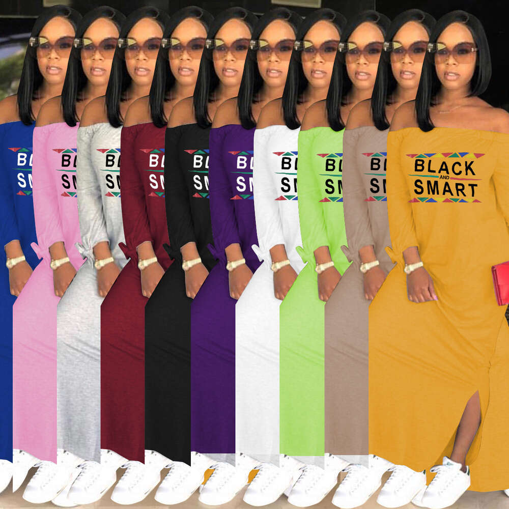 Plusowe 3xl damskie odzież maxi sukienki dla kobiety 2024 Lato Letter z krótkim rękawem nadrukowana dzielona przyczynowa sukienka