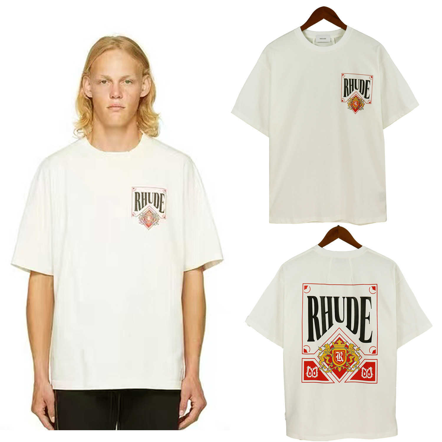 Rhude Amerikaanse High Street Trendy Merk Halve Zomer Unisex Speelkaart Gedrukt Los T-shirtBJCGBJCG